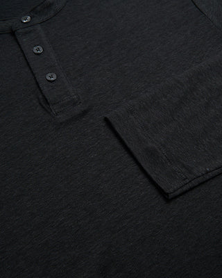 Phil Petter 3 Button Banded Collar Linen Henley Black 8 112
