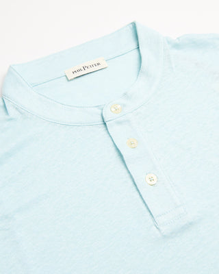 Phil Petter 3 Button Banded Collar Linen Henley Seafoam 2 118