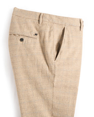 Masons Cotton Stretch Glencheck Print Pant Tan  Brown 16 9414
