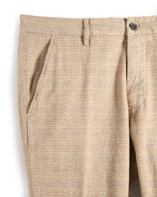 Masons Cotton Stretch Glencheck Print Pant Tan  Brown 7 9410