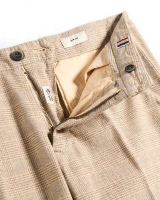 Masons Cotton Stretch Glencheck Print Pant Tan  Brown 8 9411