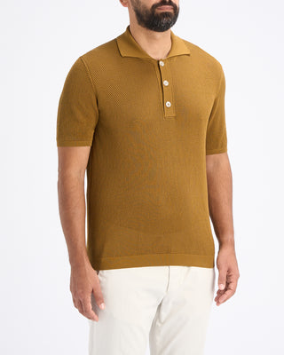 Phil Petter Milano Collar 3D Knit Polo Caramel 8 10873