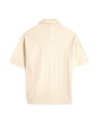 Phil Petter Ribbed Knit Full Button Polo Cream 10 8559