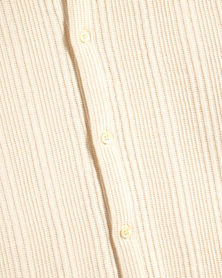 Phil Petter Ribbed Knit Full Button Polo Cream 7 8560