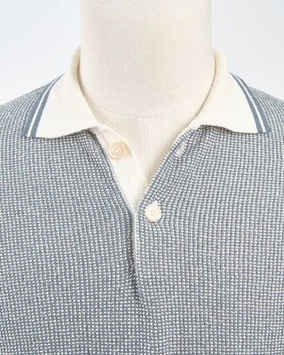 Phil Petter Cotton Boucle Pique Tipped Polo Shirt Denim 1765