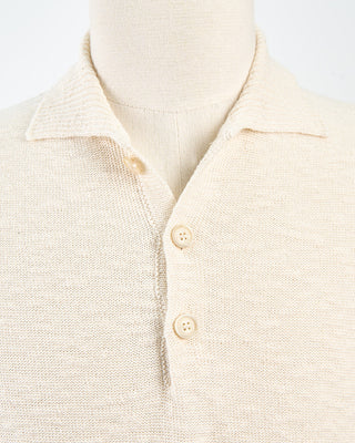 Phil Petter Relaxed Fit Cotton  Linen Ribbed Collar Polo Cream 1743