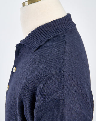 Phil Petter Relaxed Fit Cotton  Linen Ribbed Collar Polo Navy 1736