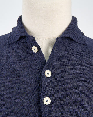 Phil Petter Relaxed Fit Cotton  Linen Ribbed Collar Polo Navy 1737