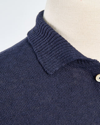 Phil Petter Relaxed Fit Cotton  Linen Ribbed Collar Polo Navy 1738