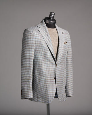 Jack Victor Wool Linen Blend Stretch Houndstooth Sport Jacket Blue  Brown 332 9063