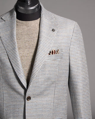 Jack Victor Wool Linen Blend Stretch Houndstooth Sport Jacket Blue  Brown 34 9062