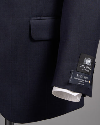 Coppley Super 110s Wool Tonal Navy Birdseye Windowpane Suit Navy 3 2649
