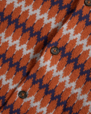 Gallia Chevron Jacquard Knit Camp Shirt Orange / Navy / Beige 33 8706