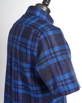 Blazer For Men Blue Bold Check Linen Short Sleeve Shirt