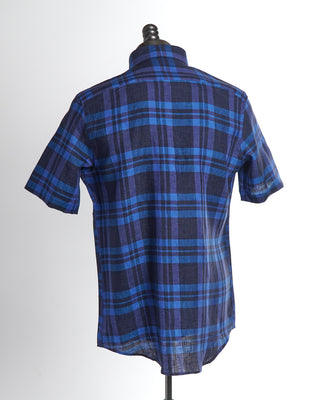 Blazer For Men Blue Bold Tonal Check Linen Short Sleeve Shirt