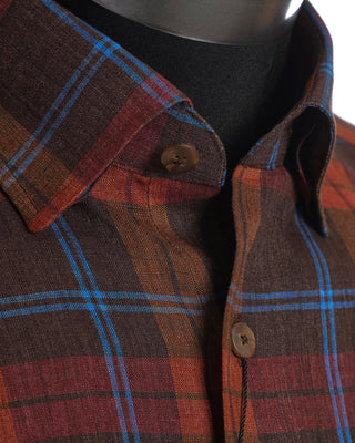 Blazer For Men Rust Brown Check Pattern Short Sleeve Linen Shirt