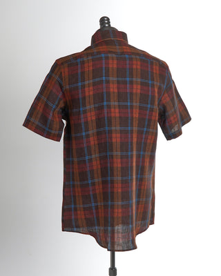 Blazer For Men Brown Check Pattern Short Sleeve Linen Shirt