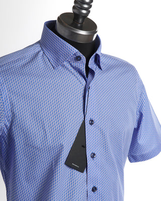 Blazer For Men Blue Geometric Short Sleeve Cotton Shirt