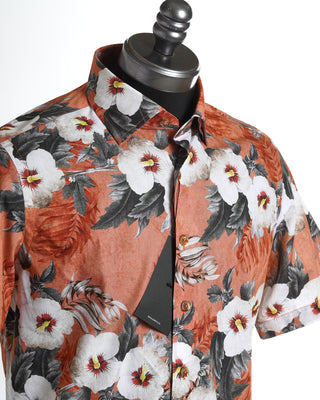 Blazer For Men Orange Vintage Hibiscus Floral Short Sleeve Cotton Shirt