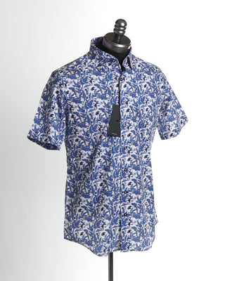 Blazer For Men by Royal Shirt Vintage Blue Leafs Short Sleeve Cotton Shirt