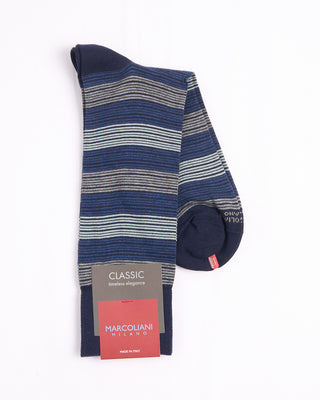 Marcoliani Navy / Blue Pima Cotton Scala Stripe Socks Navy / Blue 2 4374
