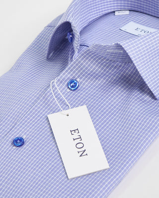 Eton Micro Check Signature Twill Shirt W/ Blue Buttons Light Blue 1 2