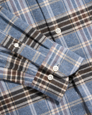 Sonrisa Luxury Herringbone Check Flannel Comfort Fit Sport Shirt Blue / Grey / Brown 1 5860