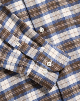 Sonrisa Lofty Flannel Check Twill Comfort Fit Luxury Sport Shirt Blue / Grey / Brown 1 5875