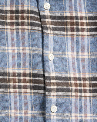 Sonrisa Luxury Herringbone Check Flannel Comfort Fit Sport Shirt Blue / Grey / Brown 2 5861