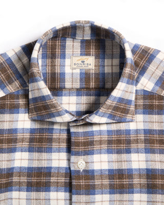 Sonrisa Lofty Flannel Check Twill Comfort Fit Luxury Sport Shirt Blue / Grey / Brown 3 5877