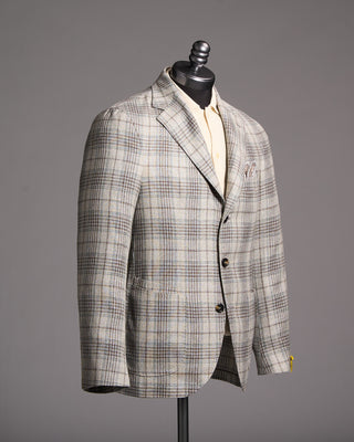 Gabo Napoli Salina Silk  Wool Hopsack Check Neopolitan Jacket Blue / Grey / Brown 3 8368