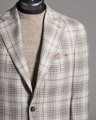 Gabo Napoli Salina Silk  Wool Hopsack Check Neopolitan Jacket Blue / Grey / Brown 3 8979