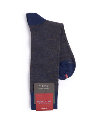 Marcoliani Navy / Brown Extrafine Merino Birdseye Socks Navy / Brown 4540