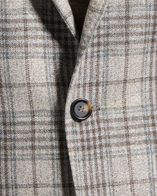 Gabo Napoli Salina Silk  Wool Hopsack Check Neopolitan Jacket Blue / Grey / Brown 4 8978