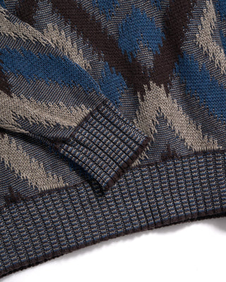 Piacenza 1733 5 Gauge Merino Wool Fil A Fil Ikat Argyle Crewneck Sweater Blue / Grey / Brown 5 3639