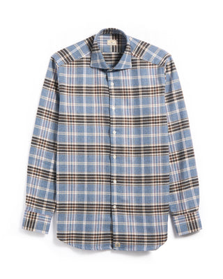 Sonrisa Luxury Herringbone Check Flannel Comfort Fit Sport Shirt Blue / Grey / Brown 5 5853