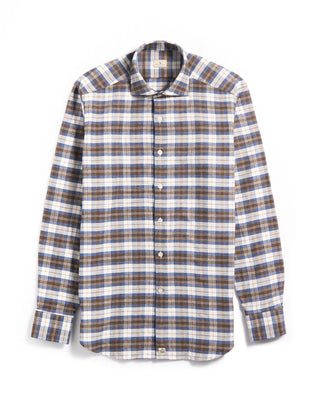 Sonrisa Lofty Flannel Check Twill Comfort Fit Luxury Sport Shirt Blue / Grey / Brown 5 5874