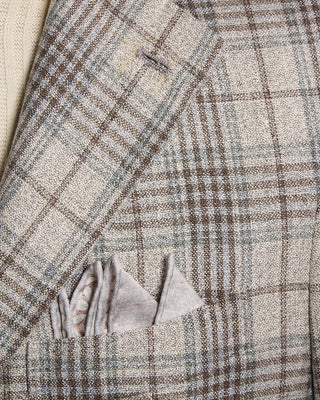 Gabo Napoli Salina Silk  Wool Hopsack Check Neopolitan Jacket Blue / Grey / Brown 5 8375