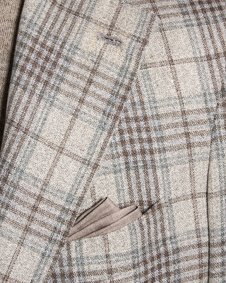 Gabo Napoli Salina Silk  Wool Hopsack Check Neopolitan Jacket Blue / Grey / Brown 5 8977