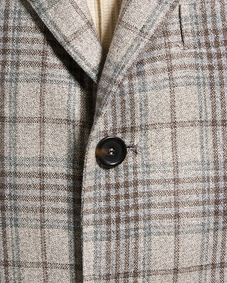 Gabo Napoli Salina Silk  Wool Hopsack Check Neopolitan Jacket Blue / Grey / Brown 6 8374