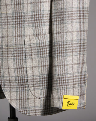 Gabo Napoli Salina Silk  Wool Hopsack Check Neopolitan Jacket Blue / Grey / Brown 6 8976