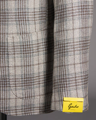 Gabo Napoli Salina Silk  Wool Hopsack Check Neopolitan Jacket Blue / Grey / Brown 7 8373