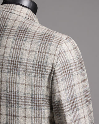Gabo Napoli Salina Silk  Wool Hopsack Check Neopolitan Jacket Blue / Grey / Brown 7 8980
