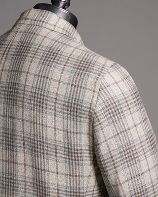 Gabo Napoli Salina Silk  Wool Hopsack Check Neopolitan Jacket Blue / Grey / Brown 8 8371