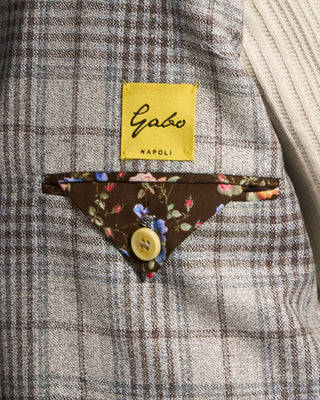 Gabo Napoli Salina Silk  Wool Hopsack Check Neopolitan Jacket Blue / Grey / Brown 9 8372