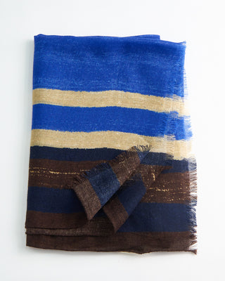 L.B.M. 1911 Midweight Abstract Striped Soft Wool Scarf Blue / Brown  1