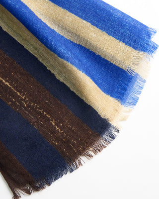 L.B.M. 1911 Midweight Abstract Striped Soft Wool Scarf Blue / Brown  3