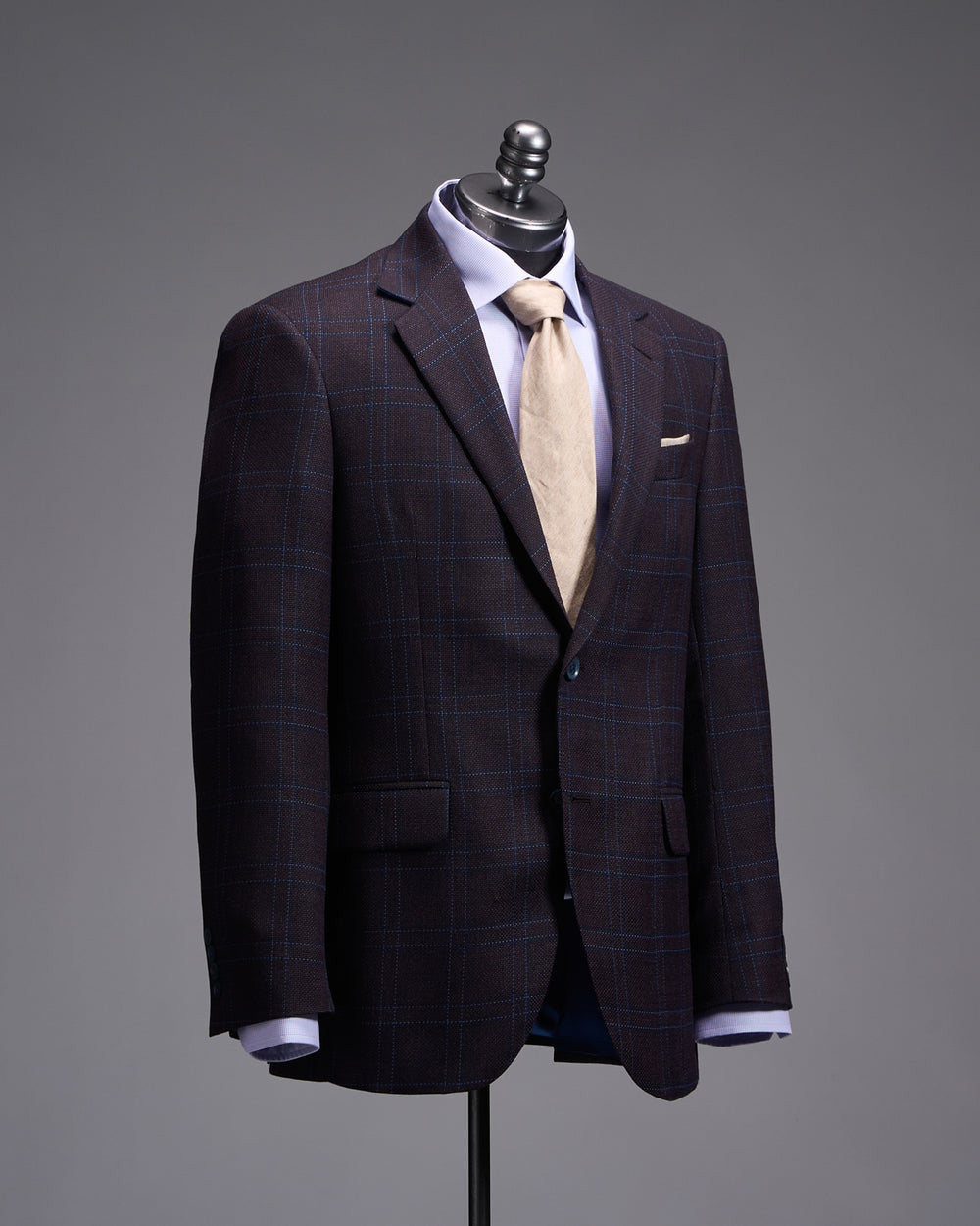 Coppley Birdseye Wool Sport Jacket in dark brown super 130s wool with blue nailhead flecks.