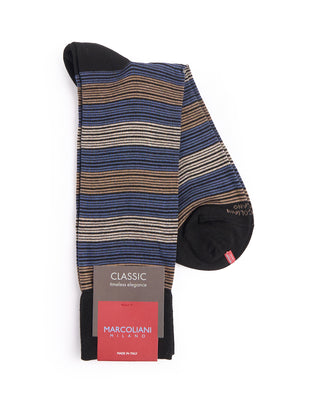 Marcoliani Black / Camel Pima Cotton Scala Stripe Socks Black / Camel 2 4338