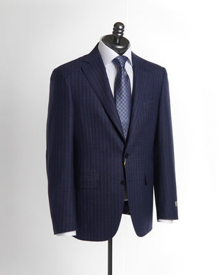 Canali Navy Double Pinstripe Wool Stretch Suit